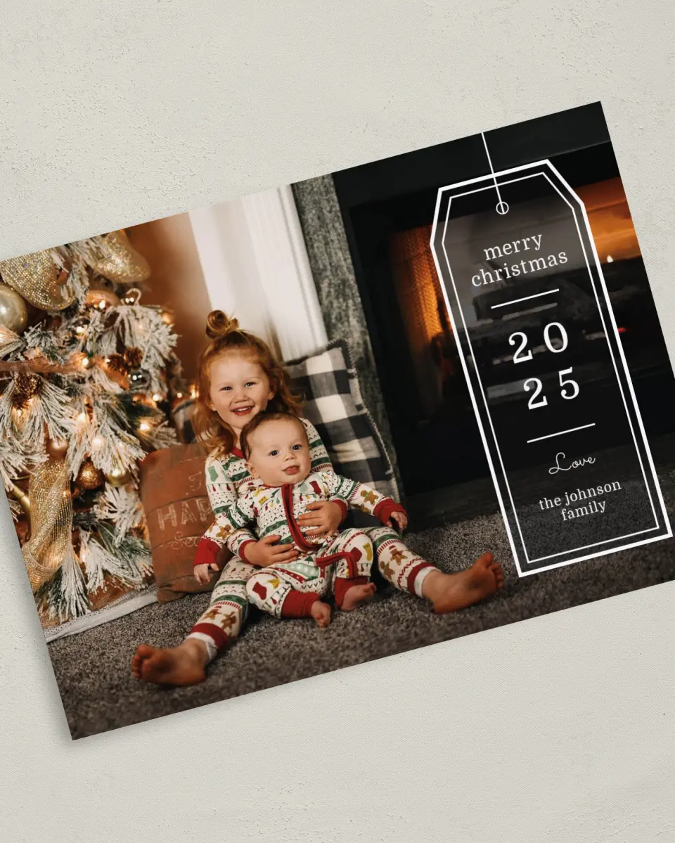 This is a 5" x 7" Christmas Card called Joyful Gift printed in full color on Premium Smooth paper