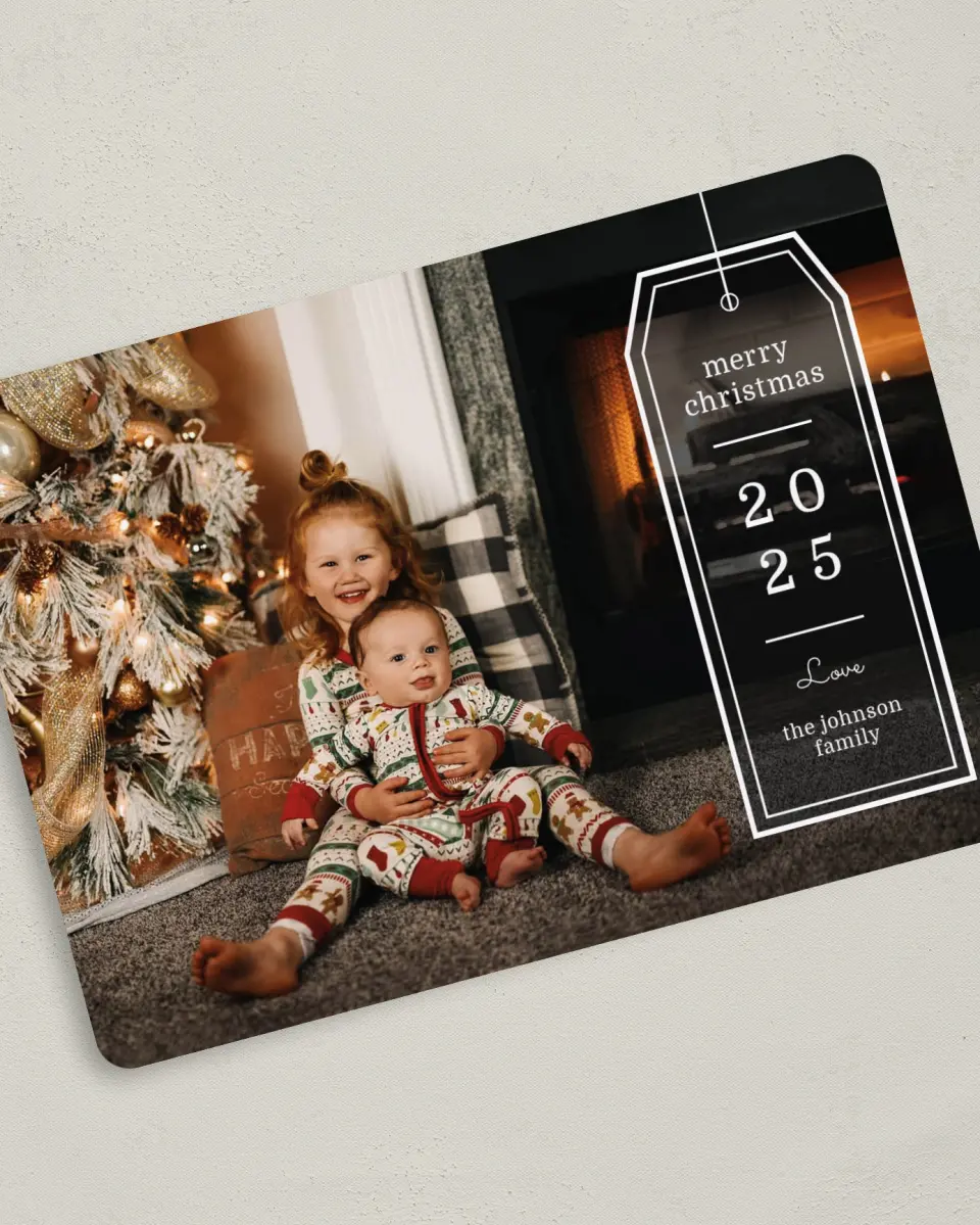 This is a 5" x 7" Christmas Card called Joyful Gift printed in full color on Premium Smooth paper