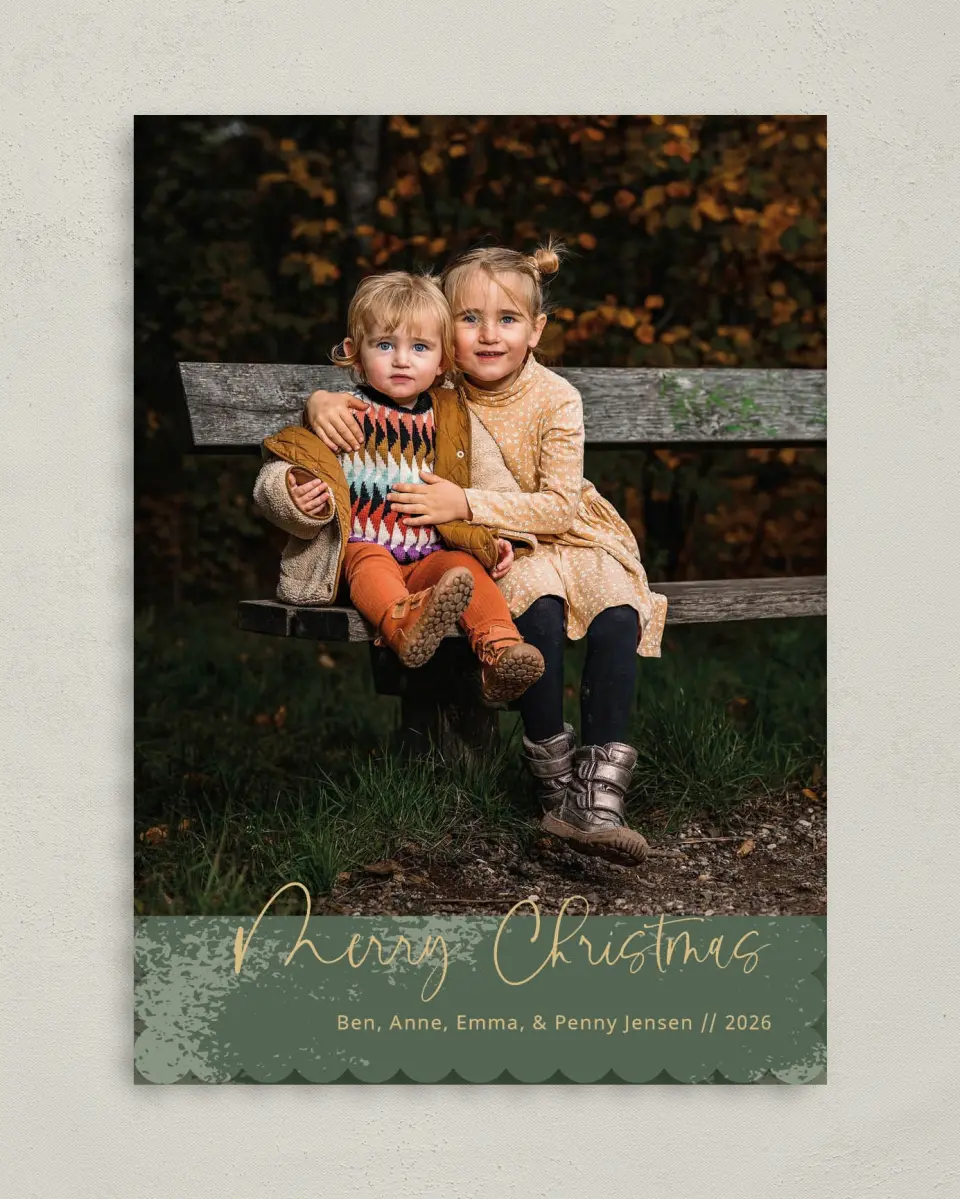 This is a 5" x 7" Christmas Card called Brushed Banner printed in full color on Premium Smooth paper on Premium Smooth paper on Premium Smooth paper