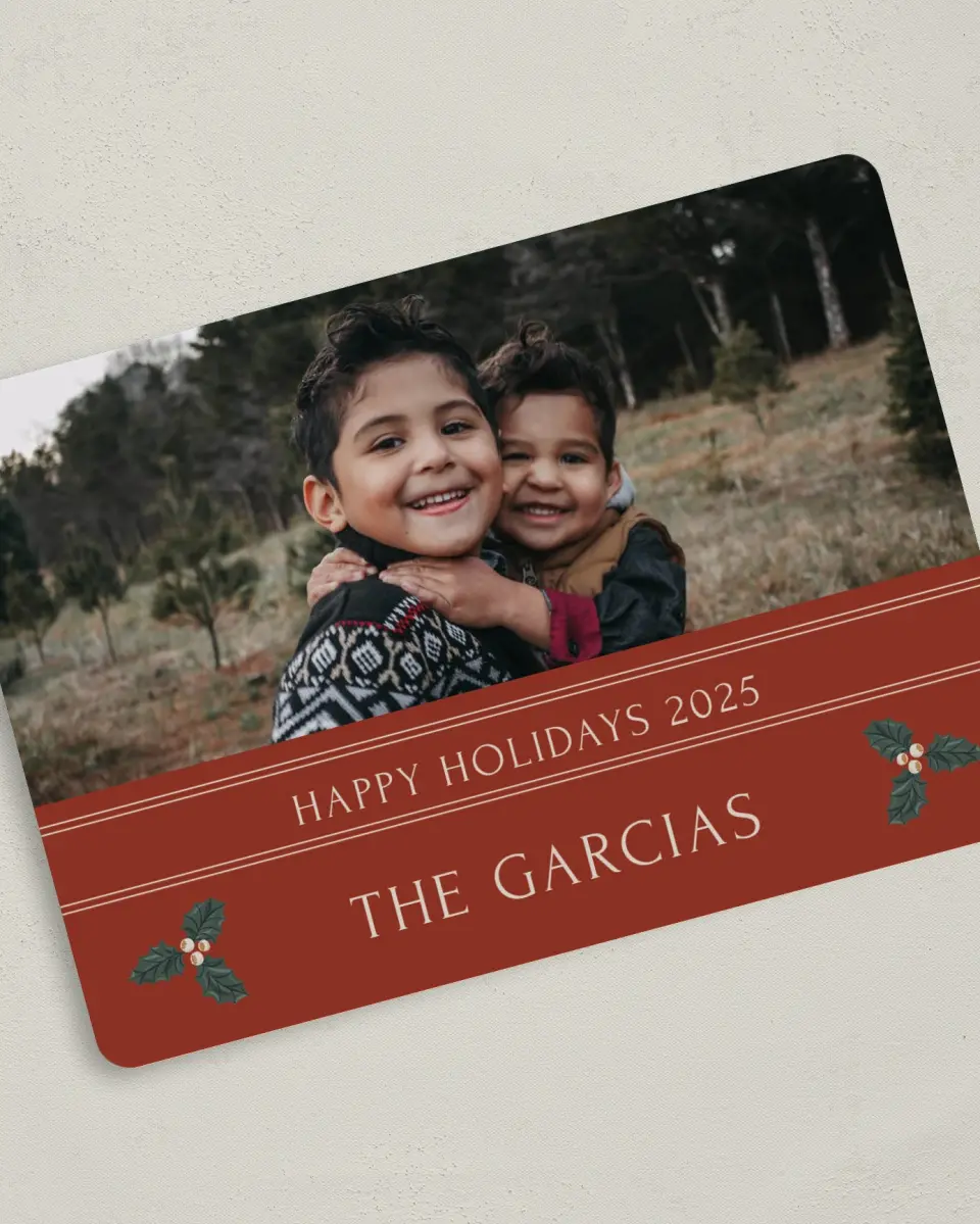 This is a 5" x 7" Christmas Card called Comfort & Cheer printed in full color on Premium Smooth paper