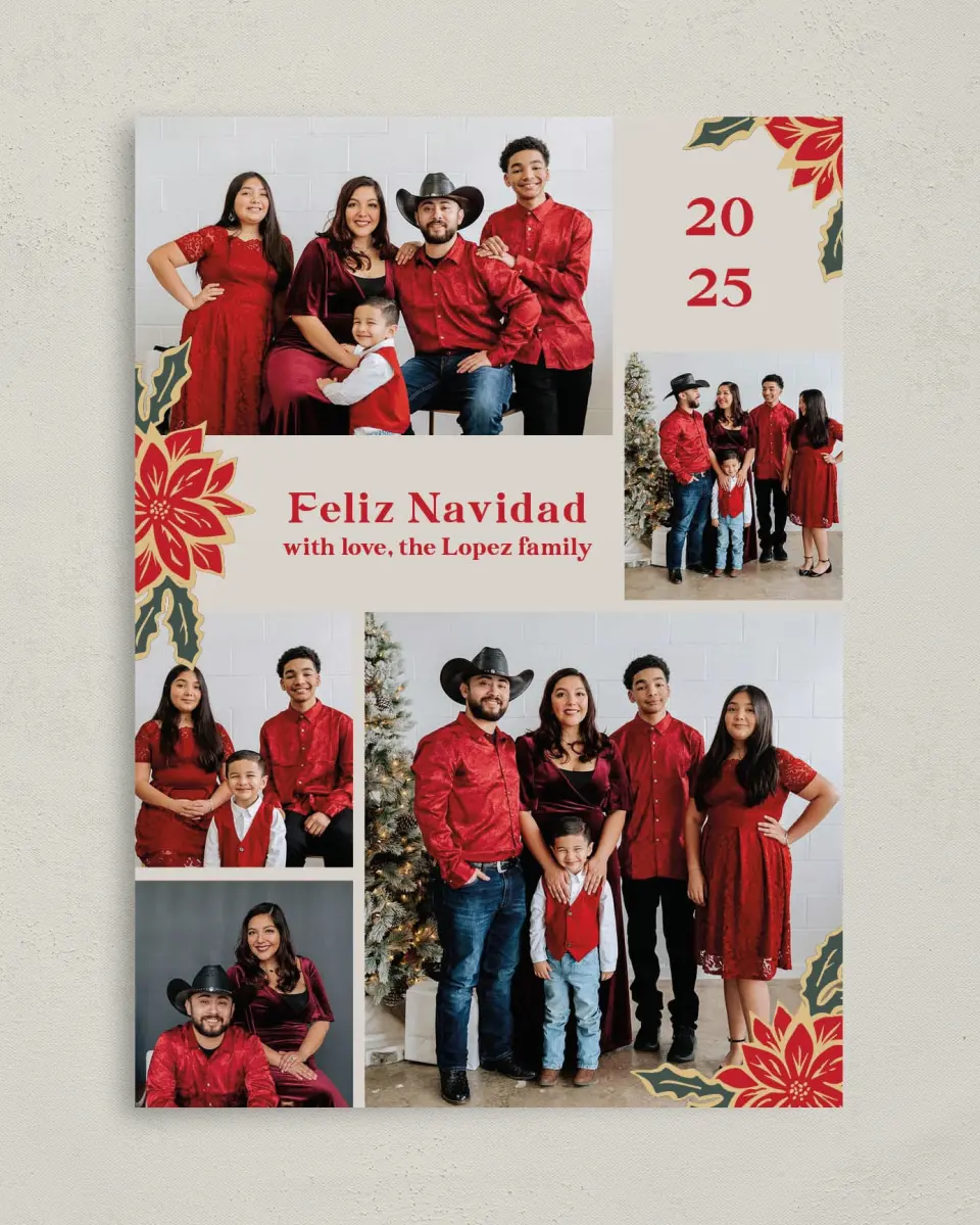 This is a 5" x 7" Christmas Card called Floral Festival printed in full color on Premium Smooth paper