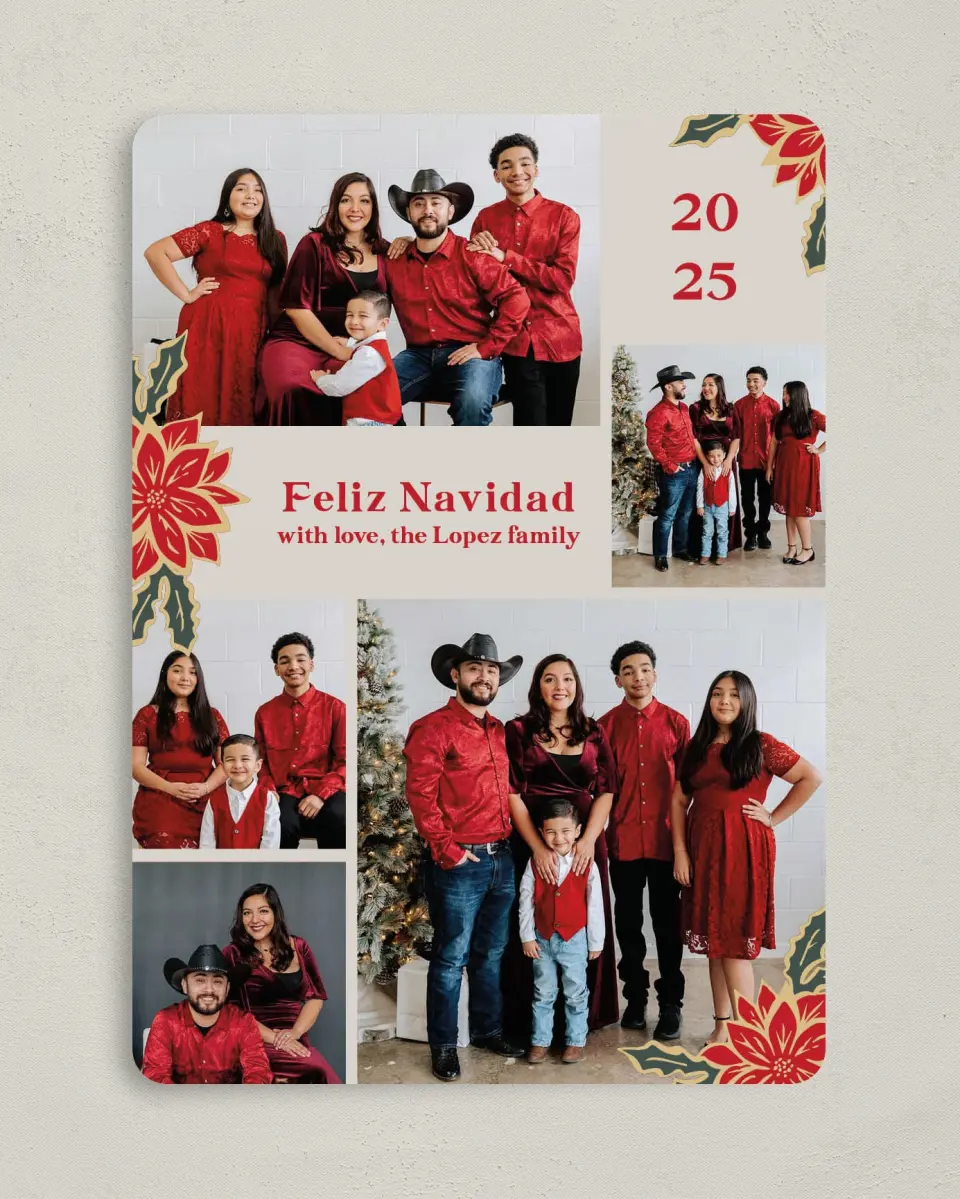 This is a 5" x 7" Christmas Card called Floral Festival printed in full color on Premium Smooth paper