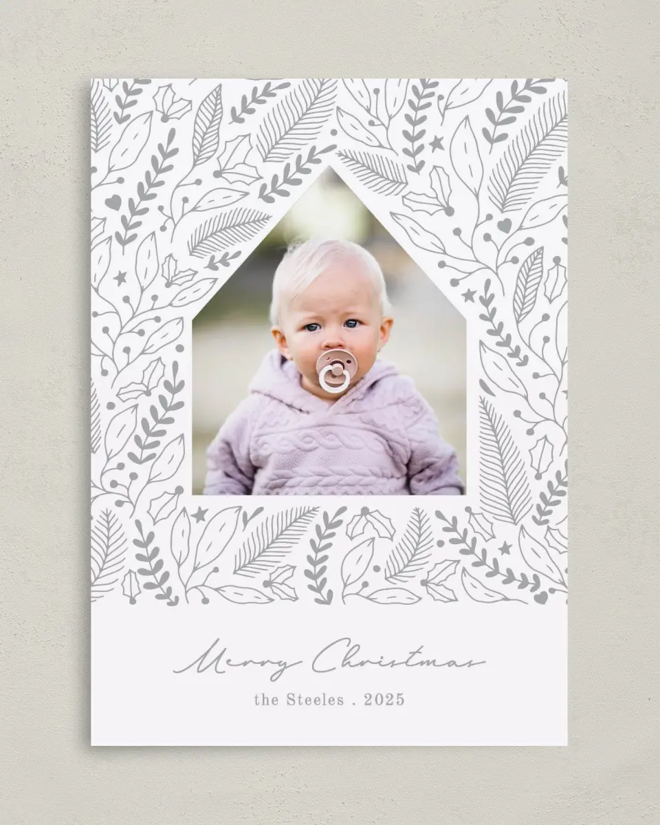 This is a 5" x 7" Christmas Card called Holiday House printed in full color on Premium Smooth paper