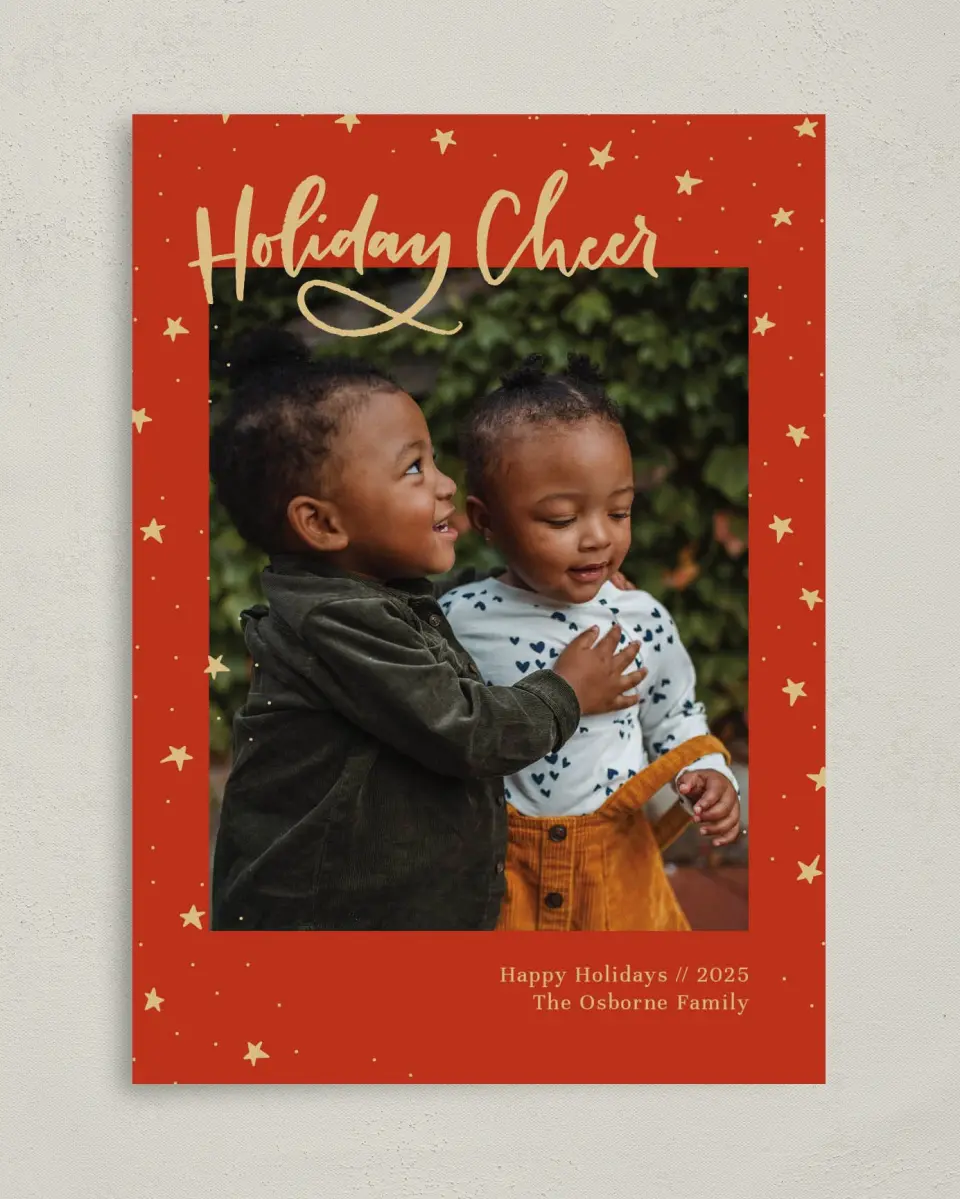 This is a 5" x 7" Christmas Card called Shining Stars printed in full color on Premium Smooth paper