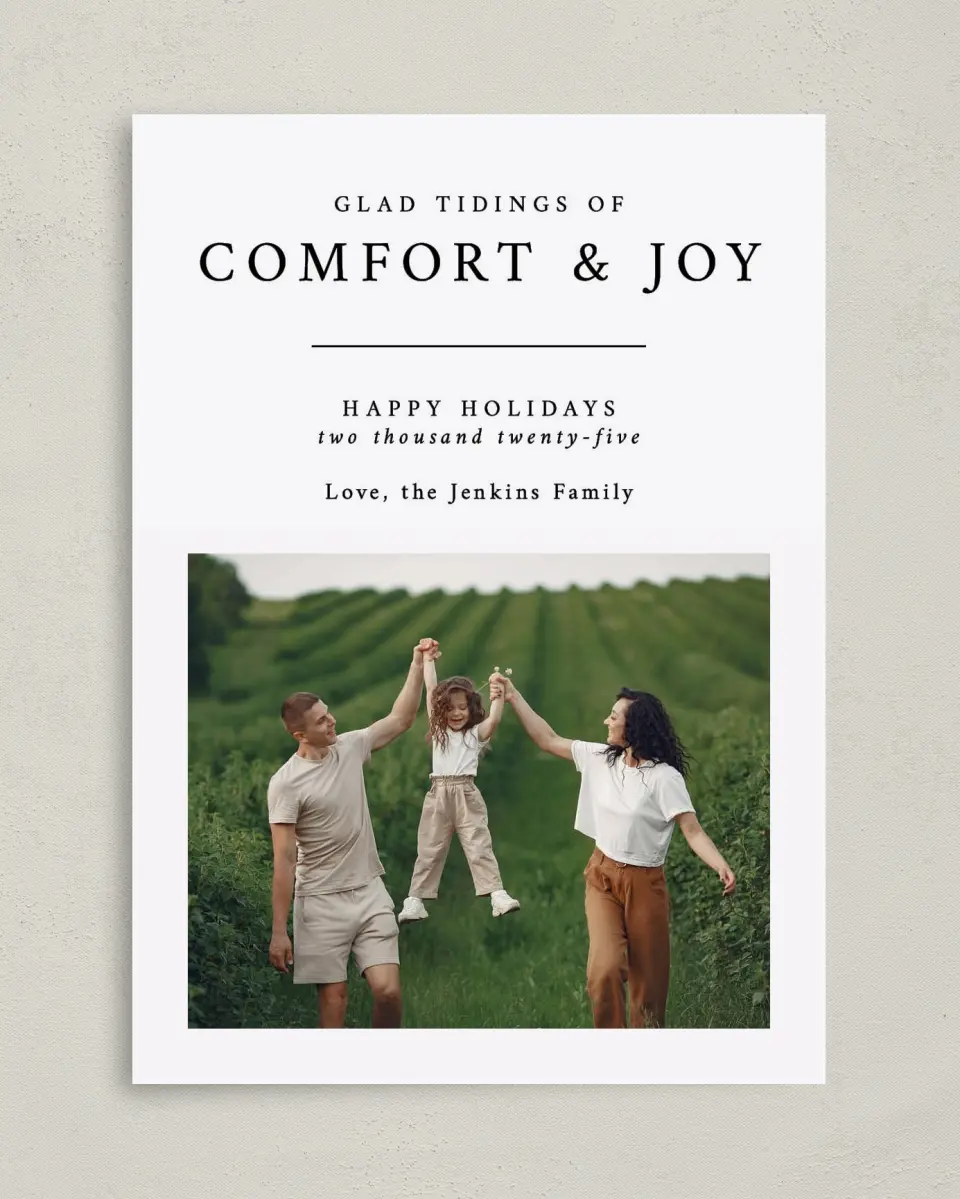 This is a 5" x 7" Christmas Card called Classic Comfort printed in full color on Premium Smooth paper