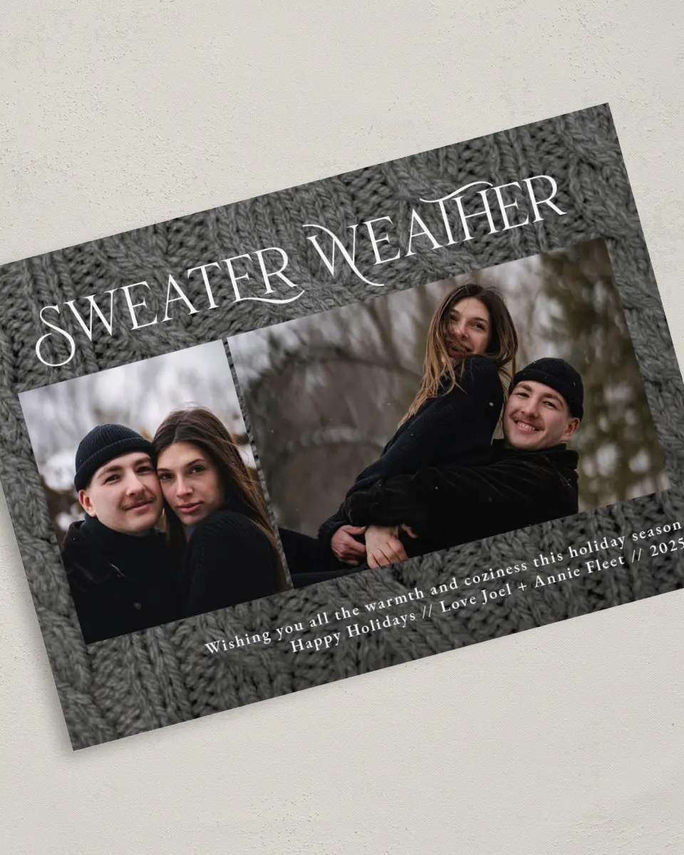 This is a 5" x 7" Christmas Card called Sweater Weather printed in full color on Premium Smooth paper