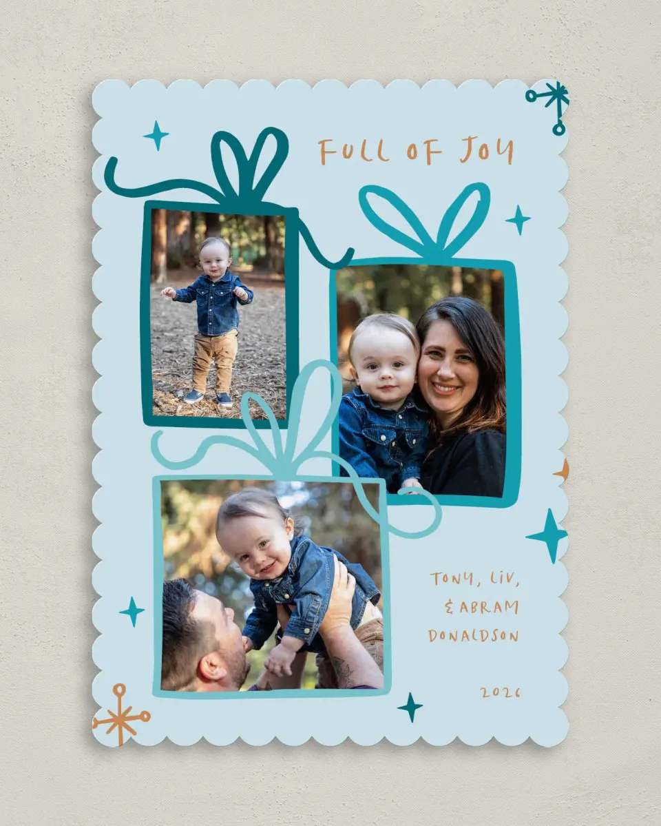 This is a 5" x 7" Christmas Card called Whimsical Gifts printed in full color on Premium Smooth paper on Premium Smooth paper on Premium Smooth paper