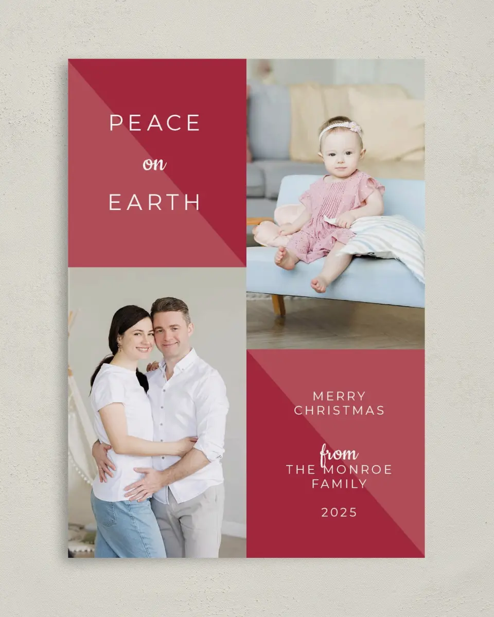 This is a 5" x 7" Christmas Card called Slice of Peace printed in full color on Premium Smooth paper