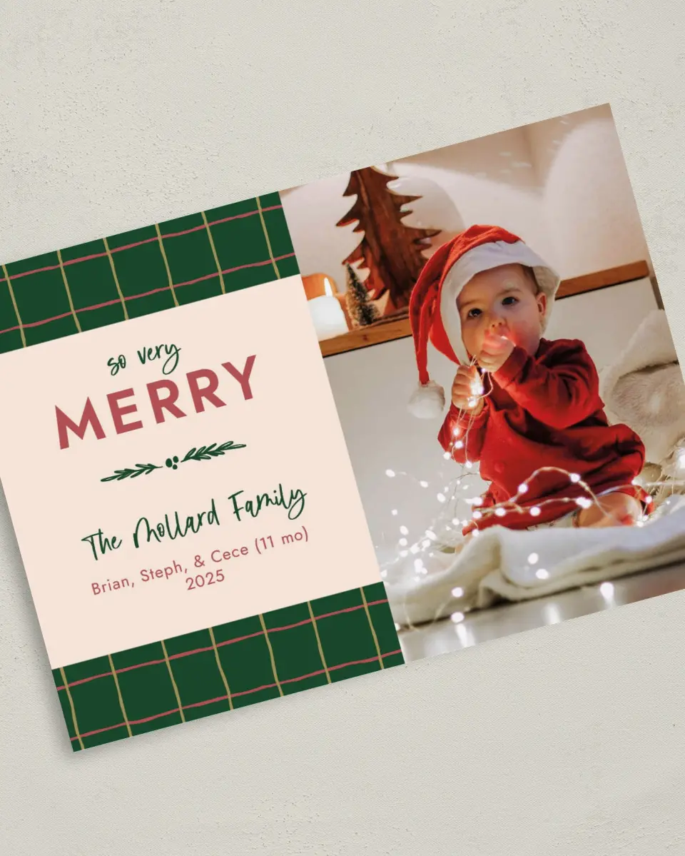 This is a 5" x 7" Christmas Card called So Very Merry printed in full color on Premium Smooth paper