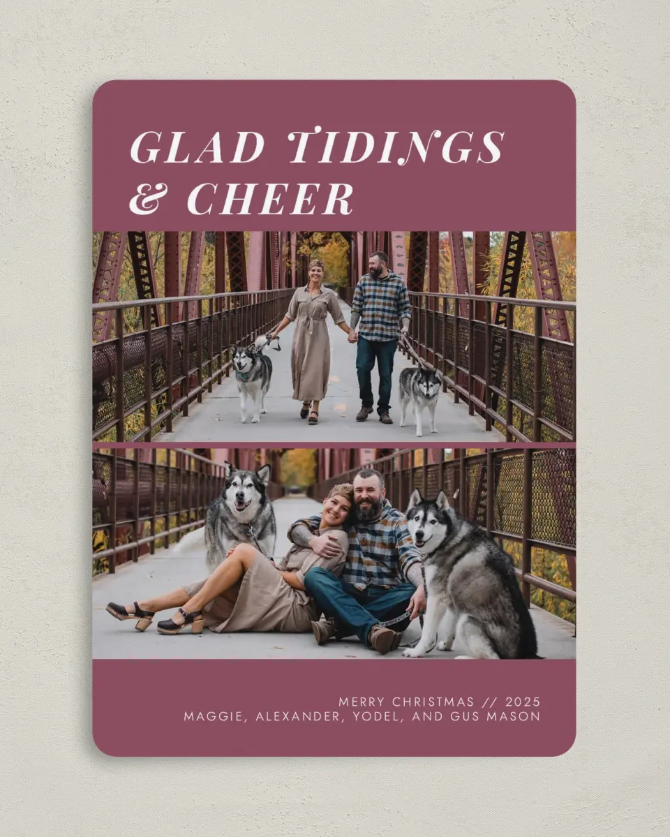 This is a 5" x 7" Christmas Card called Tidings of Cheer printed in full color on Premium Smooth paper