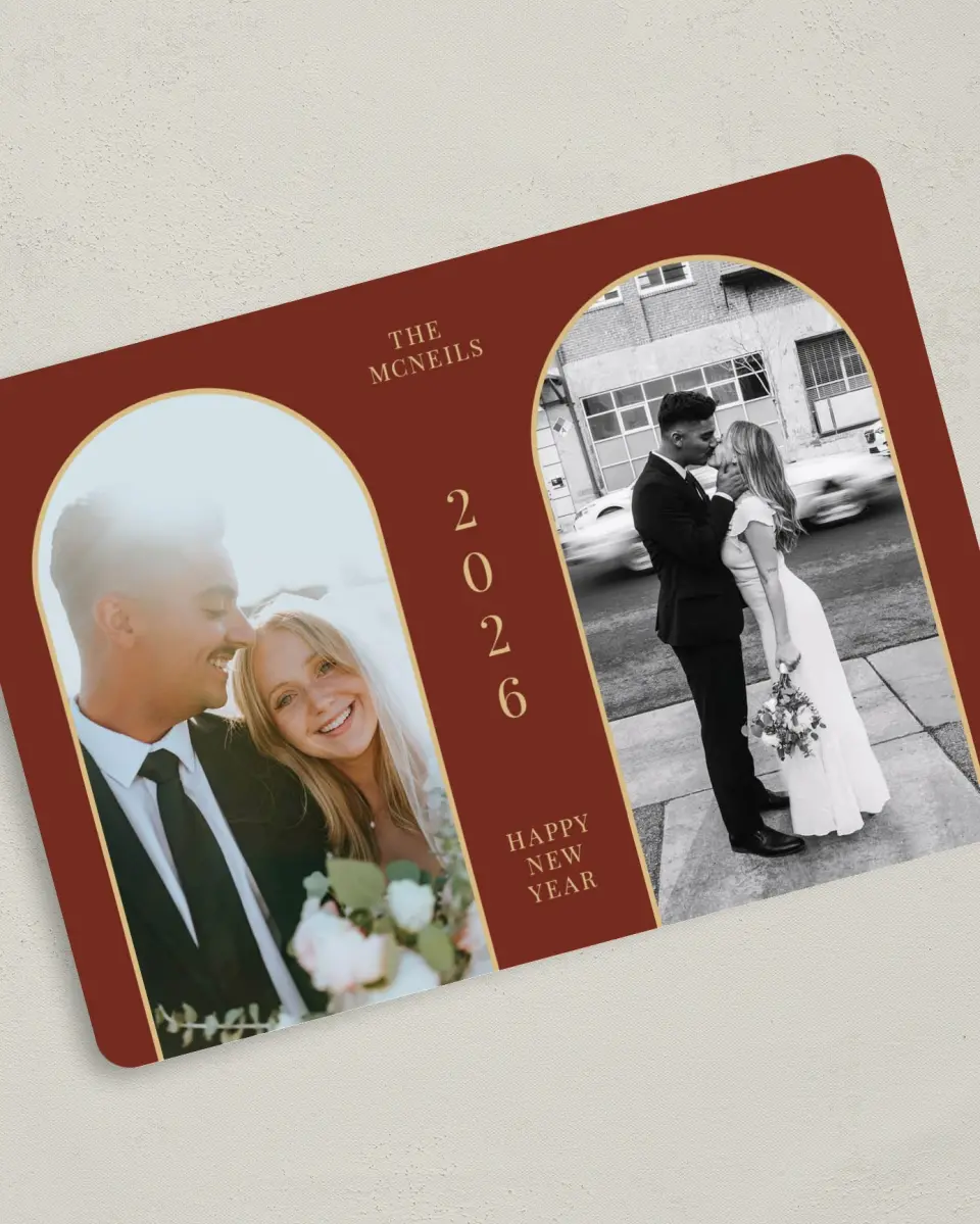 This is a 5" x 7" Christmas Card called Coupled Curve printed in full color on Premium Smooth paper
