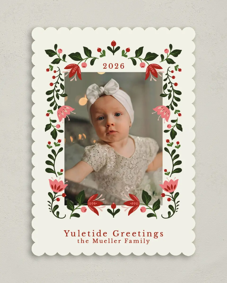 This is a 5" x 7" Christmas Card called Yuletide Greetings printed in full color on Premium Smooth paper on Premium Smooth paper on Premium Smooth paper