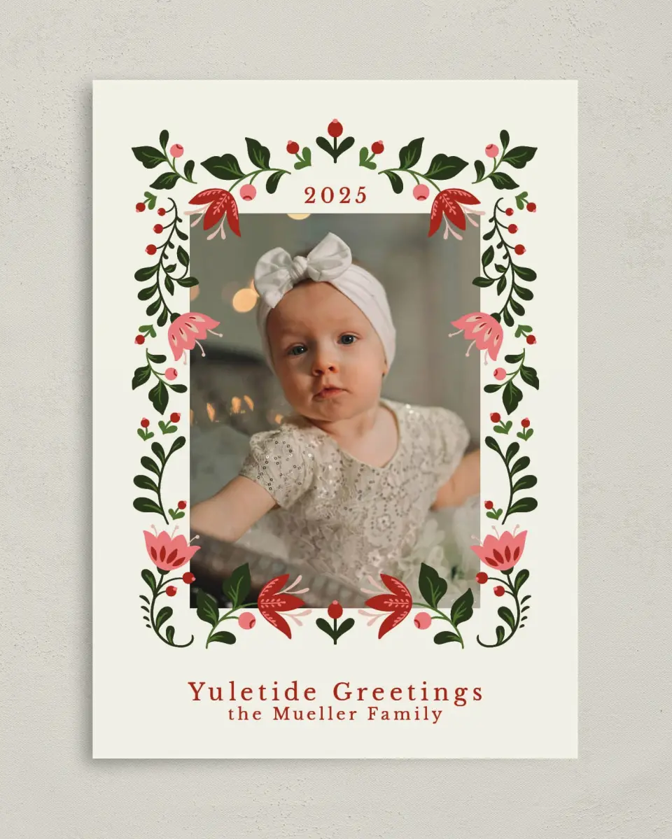 This is a 5" x 7" Christmas Card called Yuletide Greetings printed in full color on Premium Smooth paper