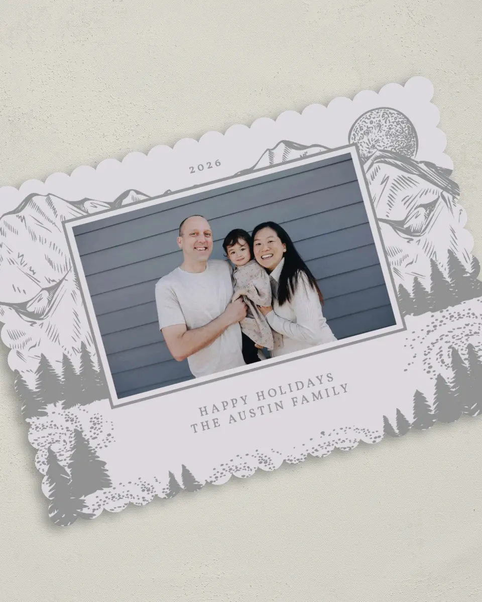 This is a 5" x 7" Christmas Card called Peak Panorama printed in full color on Premium Smooth paper on Premium Smooth paper on Premium Smooth paper
