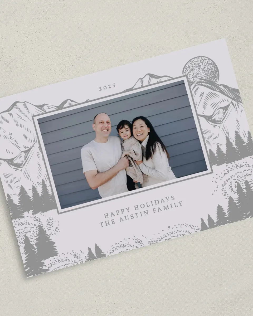 This is a 5" x 7" Christmas Card called Peak Panorama printed in full color on Premium Smooth paper