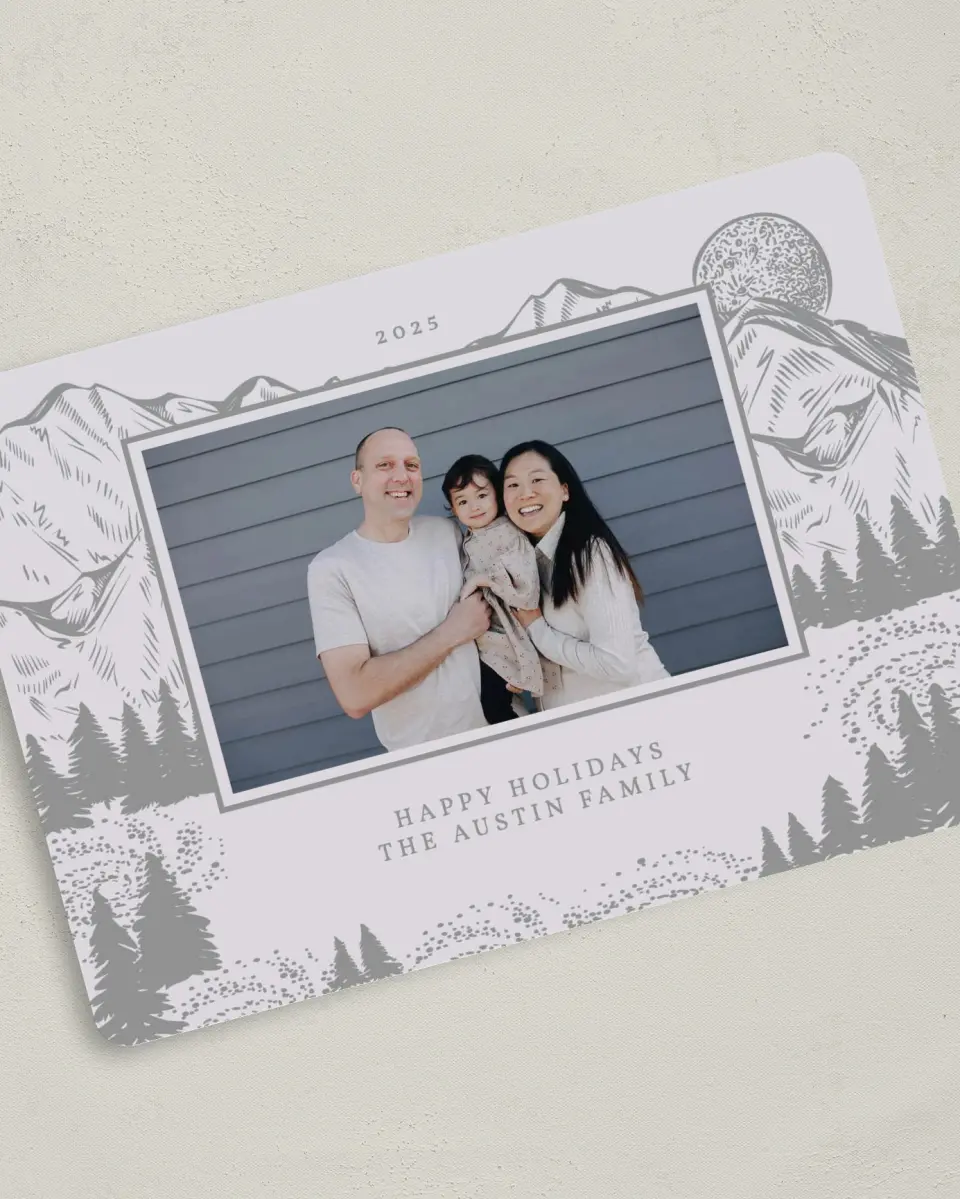 This is a 5" x 7" Christmas Card called Peak Panorama printed in full color on Premium Smooth paper
