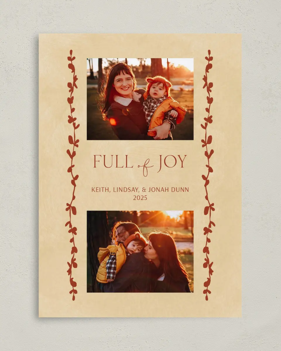 This is a 5" x 7" Christmas Card called Full of Joy printed in full color on Premium Smooth paper
