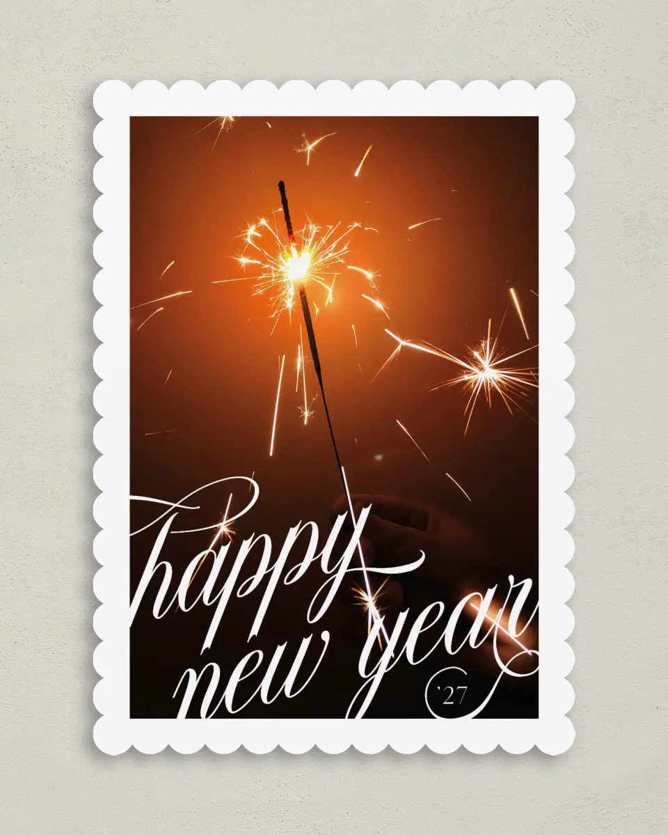 This is a 5" x 7" Christmas Card called Sparkling New Year printed in full color on Premium Smooth paper on Premium Smooth paper on Premium Smooth paper