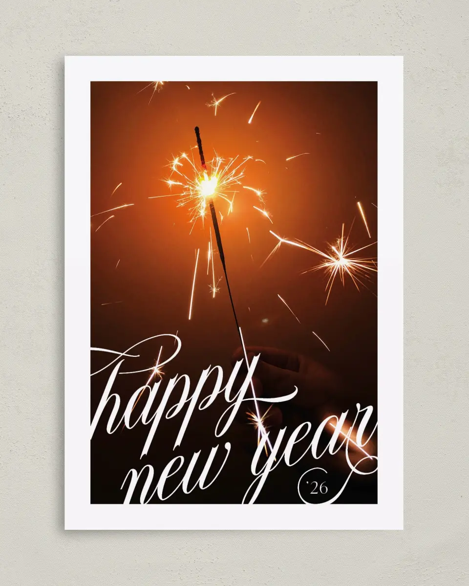 This is a 5" x 7" Christmas Card called Sparkling New Year printed in full color on Premium Smooth paper