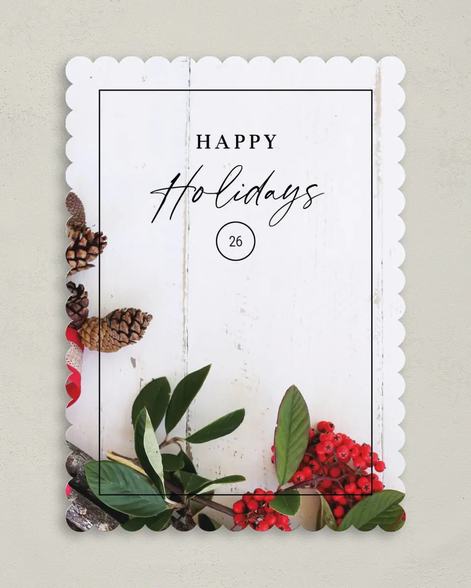 This is a 5" x 7" Christmas Card called Happy Holidays printed in full color on Premium Smooth paper on Premium Smooth paper on Premium Smooth paper