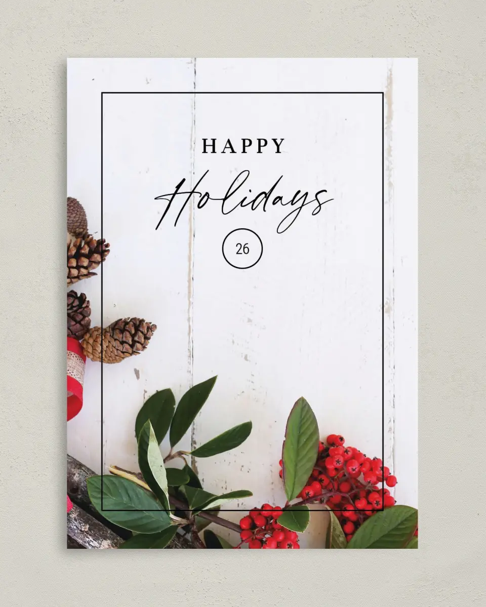 This is a 5" x 7" Christmas Card called Happy Holidays printed in full color on Premium Smooth paper