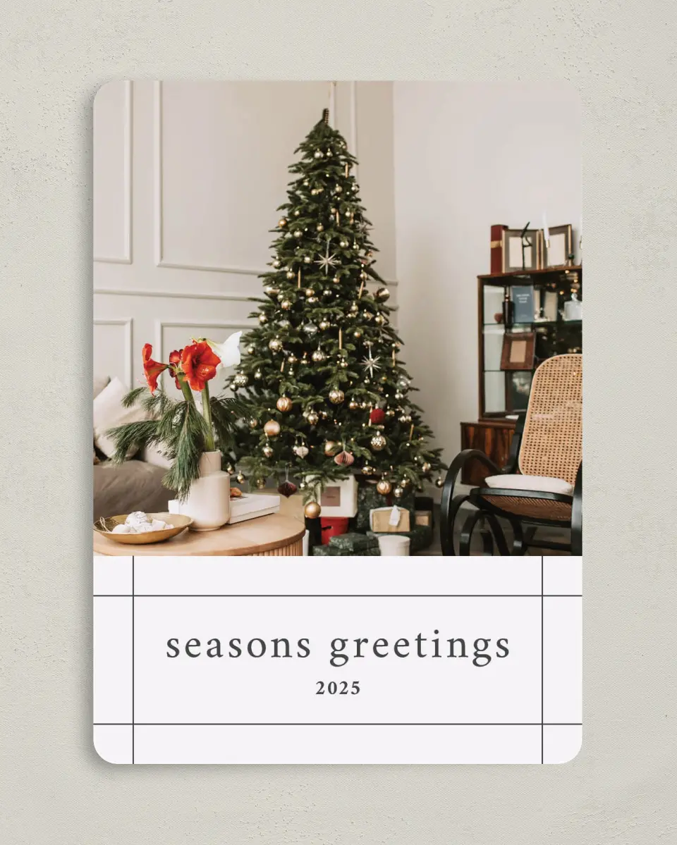 This is a 5" x 7" Christmas Card called Curbside Enhancements printed in full color on Premium Smooth paper