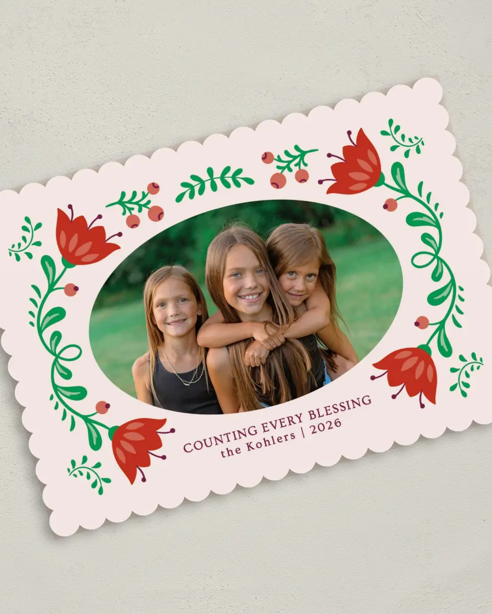 This is a 5" x 7" Christmas Card called Counting Every Blessing printed in full color on Premium Smooth paper on Premium Smooth paper on Premium Smooth paper
