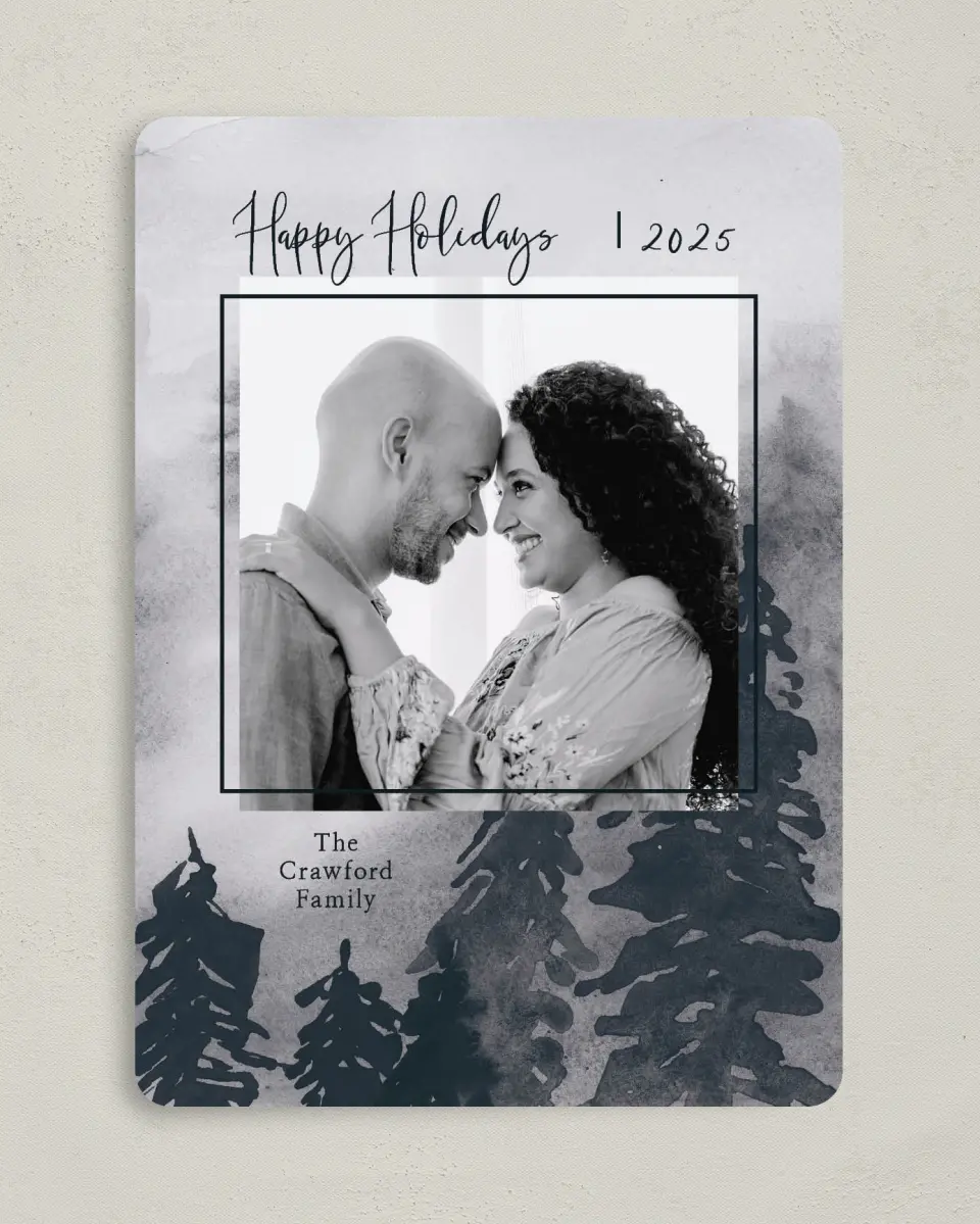 This is a 5" x 7" Christmas Card called Watercolor Woods printed in full color on Premium Smooth paper