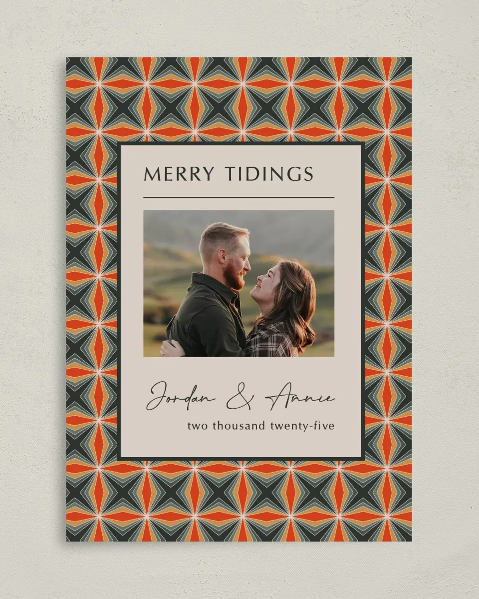 This is a 5" x 7" Christmas Card called Retro Regards printed in full color on Premium Smooth paper
