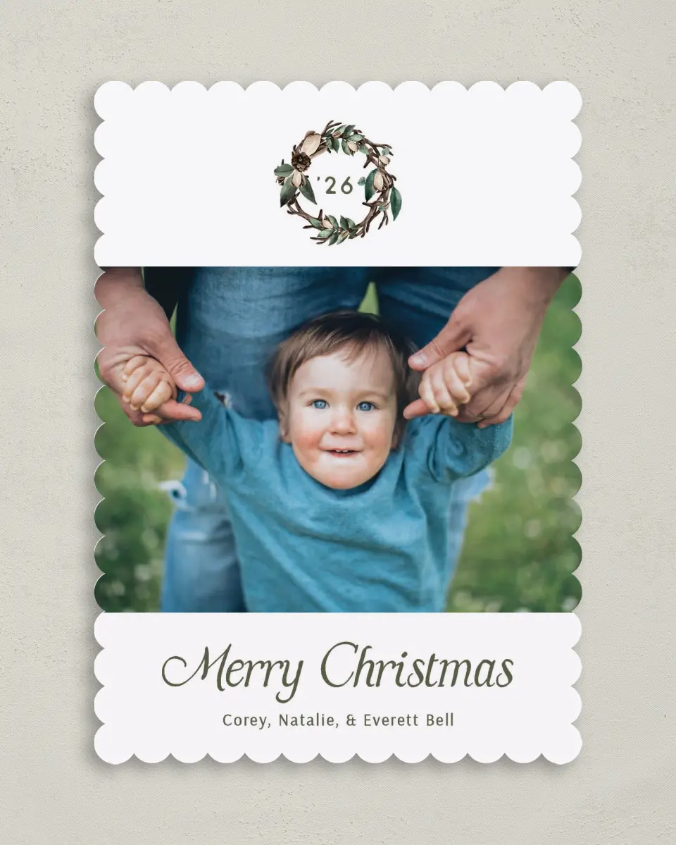 This is a 5" x 7" Christmas Card called Antler Wreath printed in full color on Premium Smooth paper on Premium Smooth paper on Premium Smooth paper