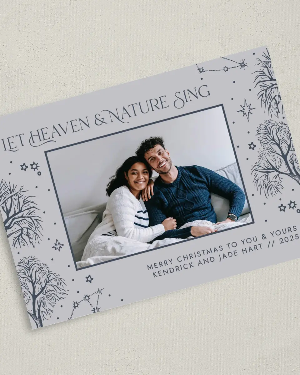 This is a 5" x 7" Christmas Card called Heaven & Nature Sing printed in full color on Premium Smooth paper