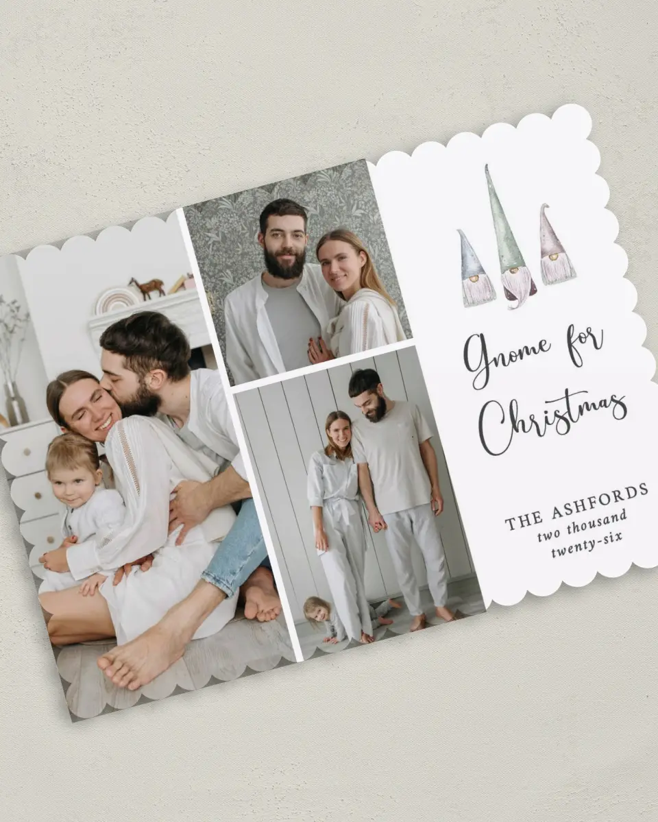 This is a 5" x 7" Christmas Card called Gnome for Christmas printed in full color on Premium Smooth paper on Premium Smooth paper on Premium Smooth paper