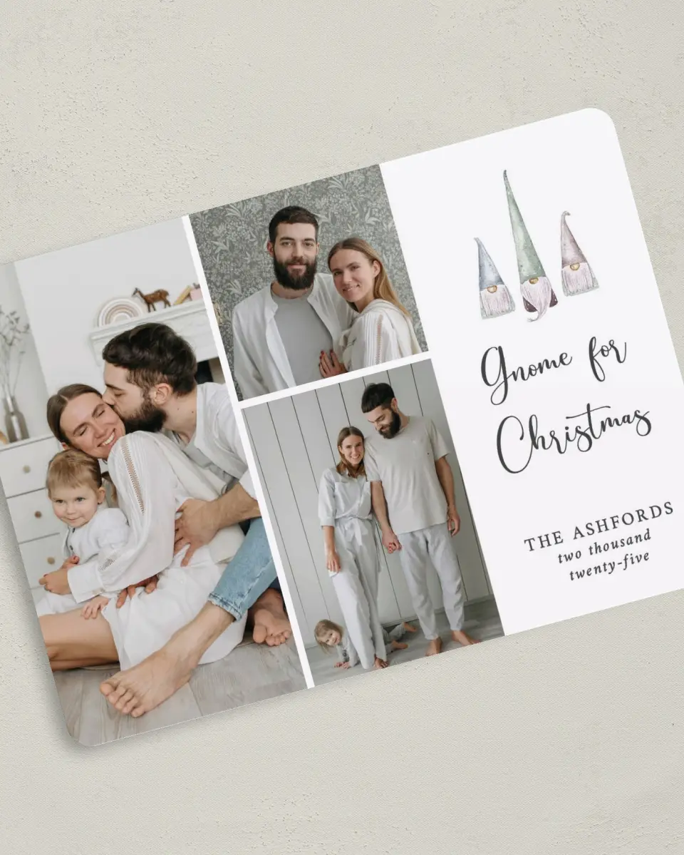 This is a 5" x 7" Christmas Card called Gnome for Christmas printed in full color on Premium Smooth paper