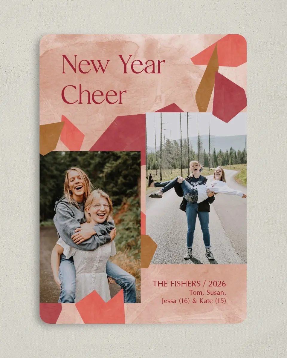This is a 5" x 7" Christmas Card called Cheerful Collage printed in full color on Premium Smooth paper