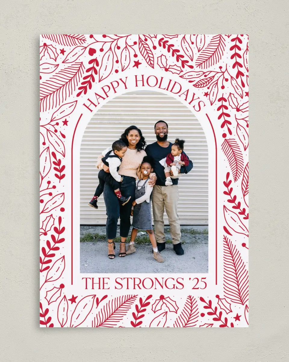This is a 5" x 7" Christmas Card called Holiday Cheer printed in full color on Premium Smooth paper