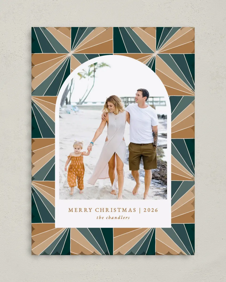This is a 5" x 7" Christmas Card called Geo Wishes printed in full color on Premium Smooth paper on Premium Smooth paper on Premium Smooth paper