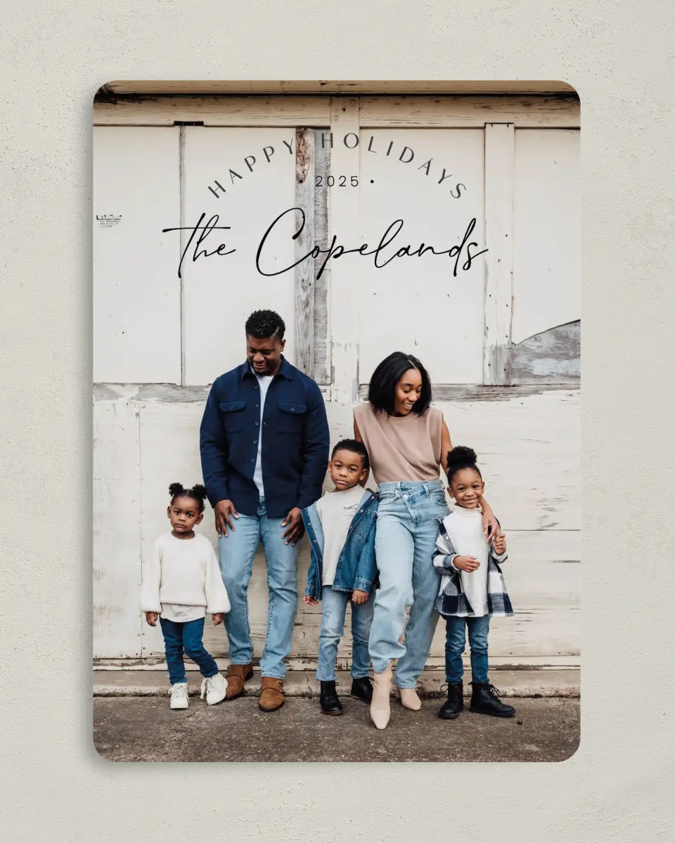 This is a 5" x 7" Christmas Card called Festive Family printed in full color on Premium Smooth paper