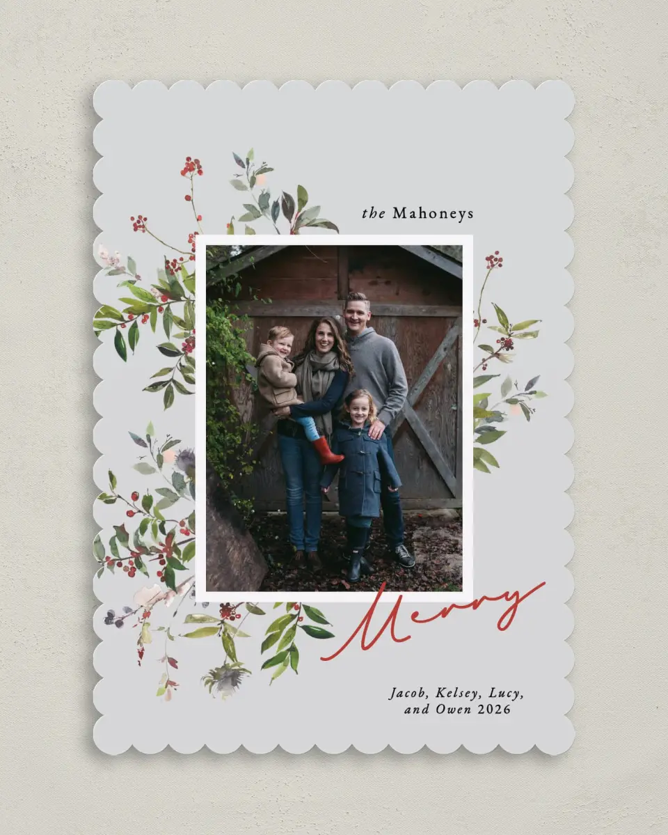 This is a 5" x 7" Christmas Card called Blessed Boughs printed in full color on Premium Smooth paper on Premium Smooth paper on Premium Smooth paper