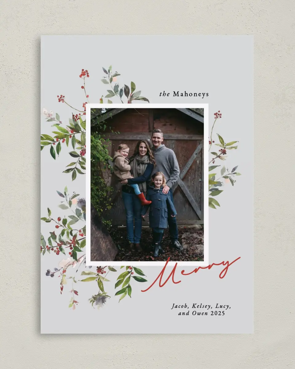 This is a 5" x 7" Christmas Card called Blessed Boughs printed in full color on Premium Smooth paper