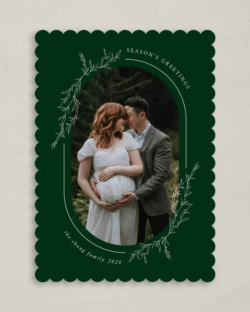 This is a 5" x 7" Christmas Card called Evergreen Greetings printed in full color on Premium Smooth paper on Premium Smooth paper on Premium Smooth paper