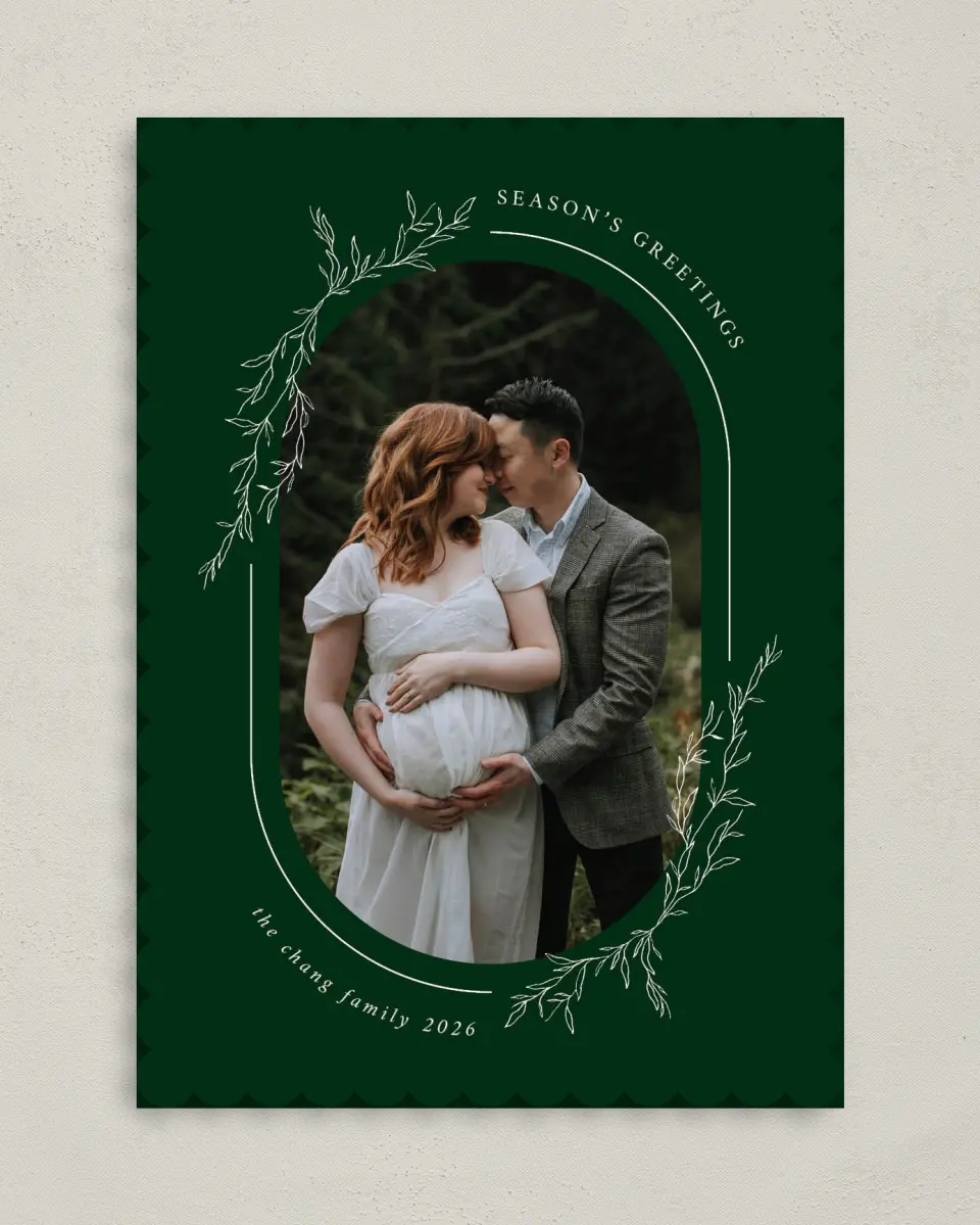This is a 5" x 7" Christmas Card called Evergreen Greetings printed in full color on Premium Smooth paper on Premium Smooth paper on Premium Smooth paper