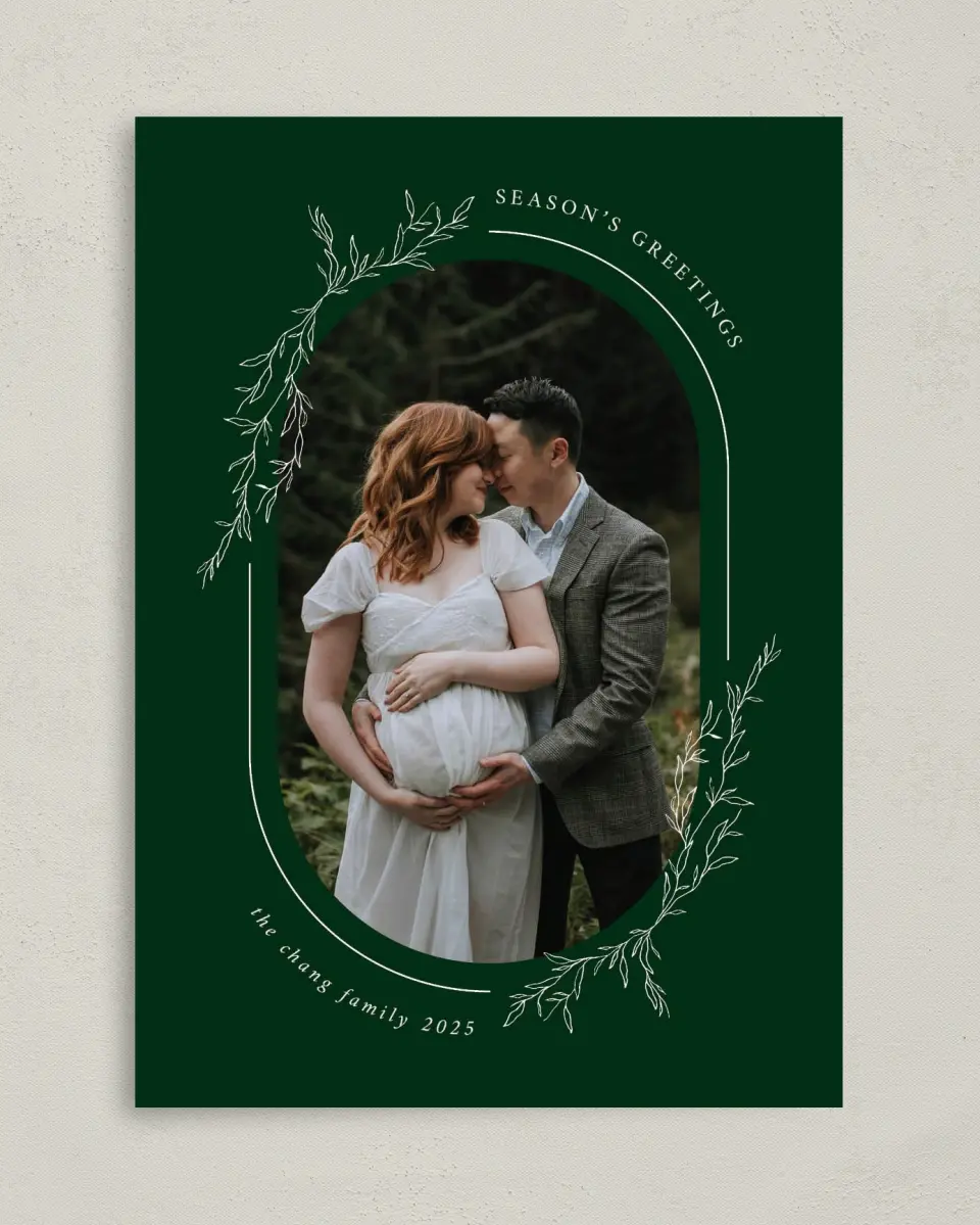 This is a 5" x 7" Christmas Card called Evergreen Greetings printed in full color on Premium Smooth paper