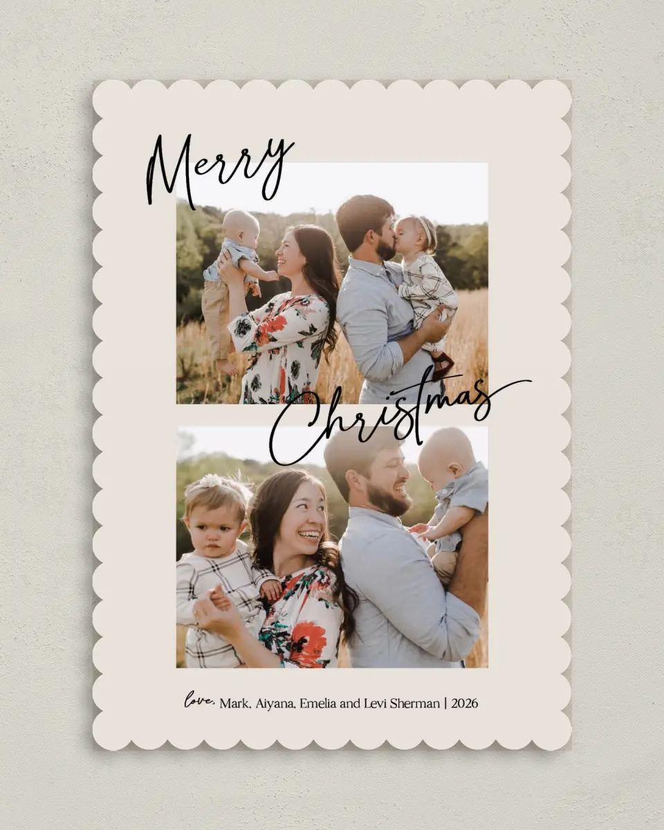 This is a 5" x 7" Christmas Card called Good Tidings printed in full color on Premium Smooth paper on Premium Smooth paper on Premium Smooth paper