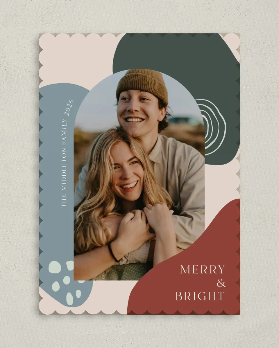 This is a 5" x 7" Christmas Card called Yuletide Shapes printed in full color on Premium Smooth paper on Premium Smooth paper on Premium Smooth paper