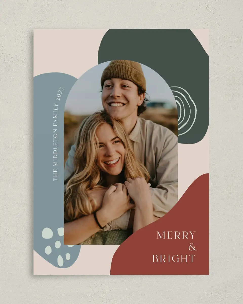 This is a 5" x 7" Christmas Card called Yuletide Shapes printed in full color on Premium Smooth paper