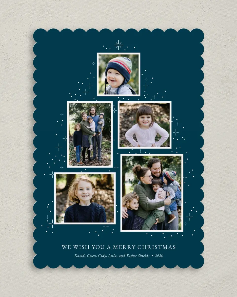 This is a 5" x 7" Christmas Card called Falling Flurries printed in full color on Premium Smooth paper on Premium Smooth paper on Premium Smooth paper