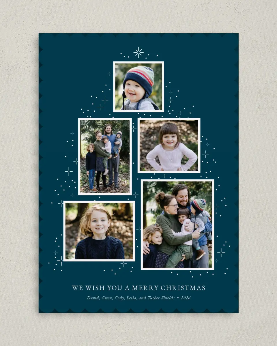 This is a 5" x 7" Christmas Card called Falling Flurries printed in full color on Premium Smooth paper on Premium Smooth paper on Premium Smooth paper
