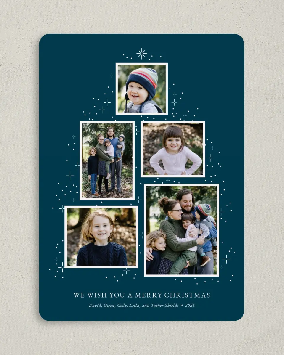 This is a 5" x 7" Christmas Card called Falling Flurries printed in full color on Premium Smooth paper
