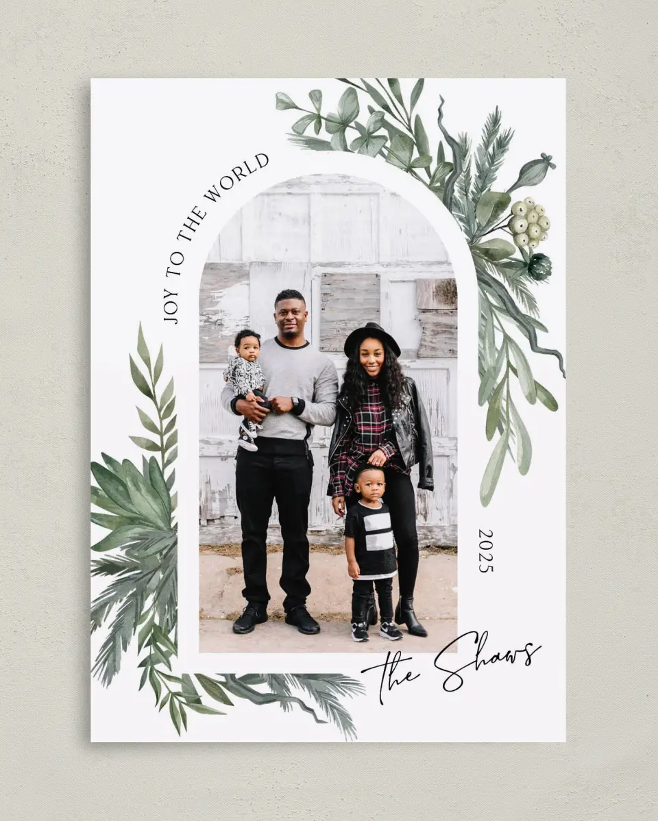 This is a 5" x 7" Christmas Card called Joyful Serenity printed in full color on Premium Smooth paper