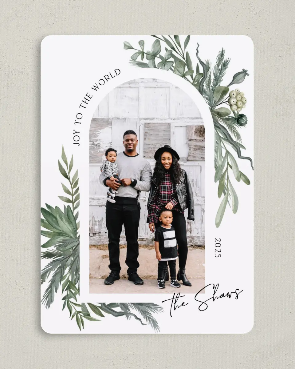 This is a 5" x 7" Christmas Card called Joyful Serenity printed in full color on Premium Smooth paper